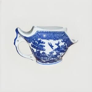 Vintage Ironstone Victorian Blue White Flow Willow Shaving Mug England 7”